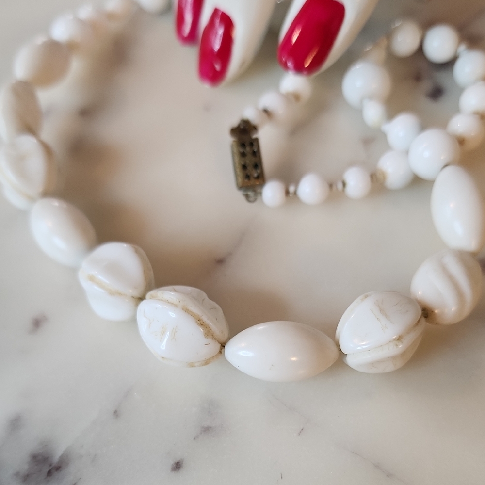 Antique White Glass Beaded Necklace